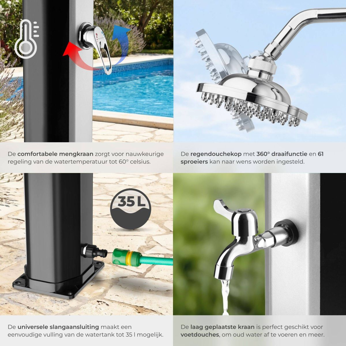 buiten/solardouche 35 ltr kunststof type of zilver buiten/solardouche 35 ltr kunststof type of zilver