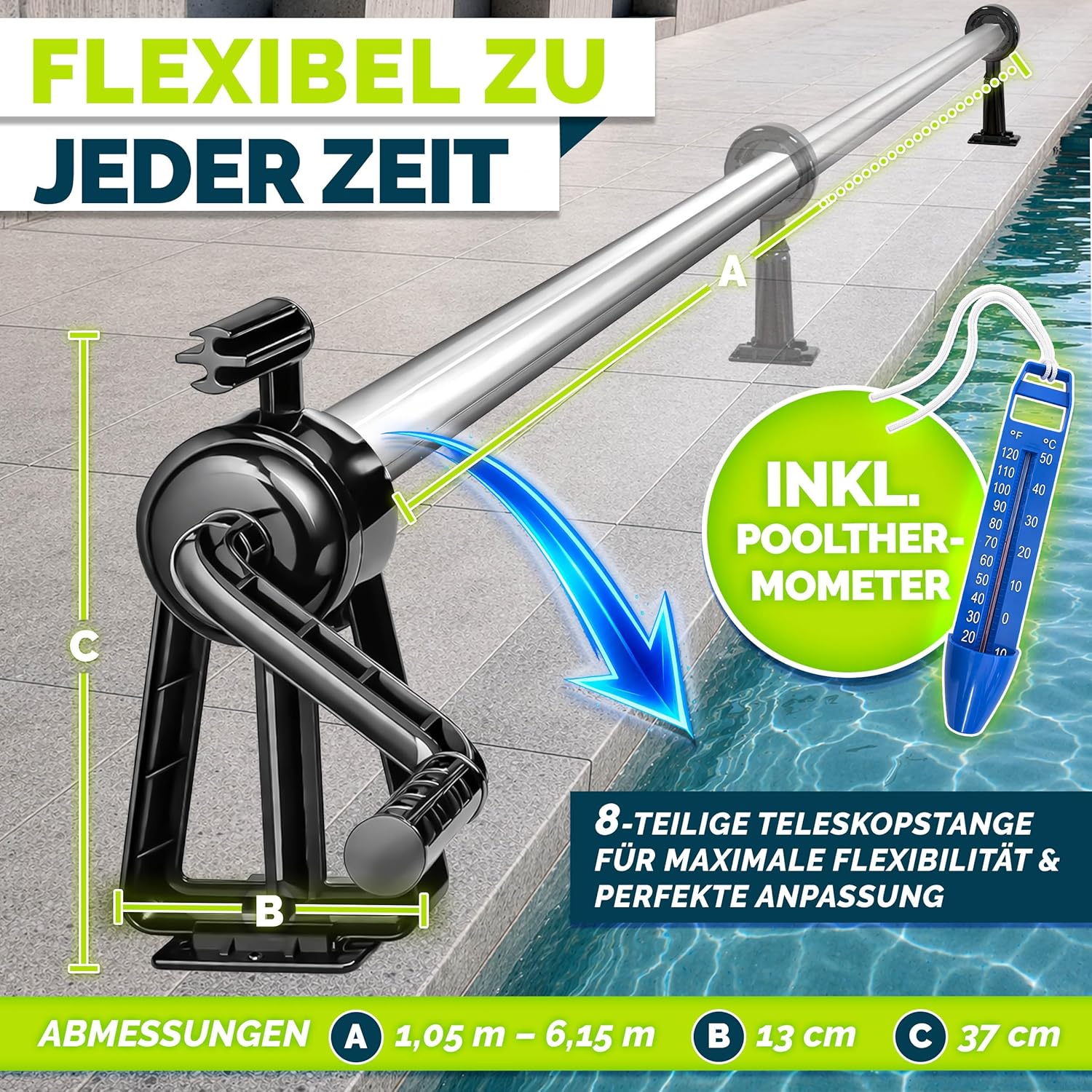 zwembad oproller 105tot 615 cm voor nop.folie zwart zwembad oproller 105tot 615 cm voor nop.folie zwart