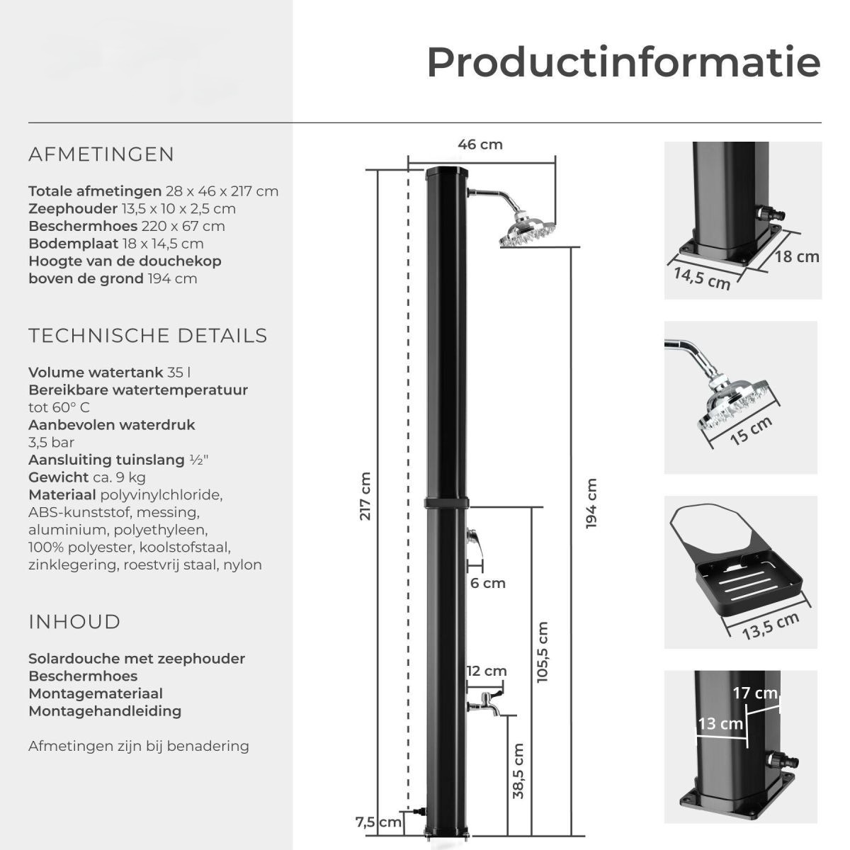 buiten/solardouche 35 ltr kunststof type of zilver buiten/solardouche 35 ltr kunststof type of zilver