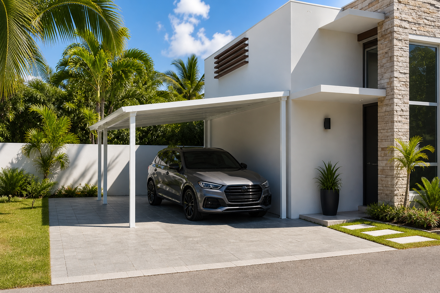 Carport Aluminium - 300x500 cm - Wit - Wandmontage carport aluminium