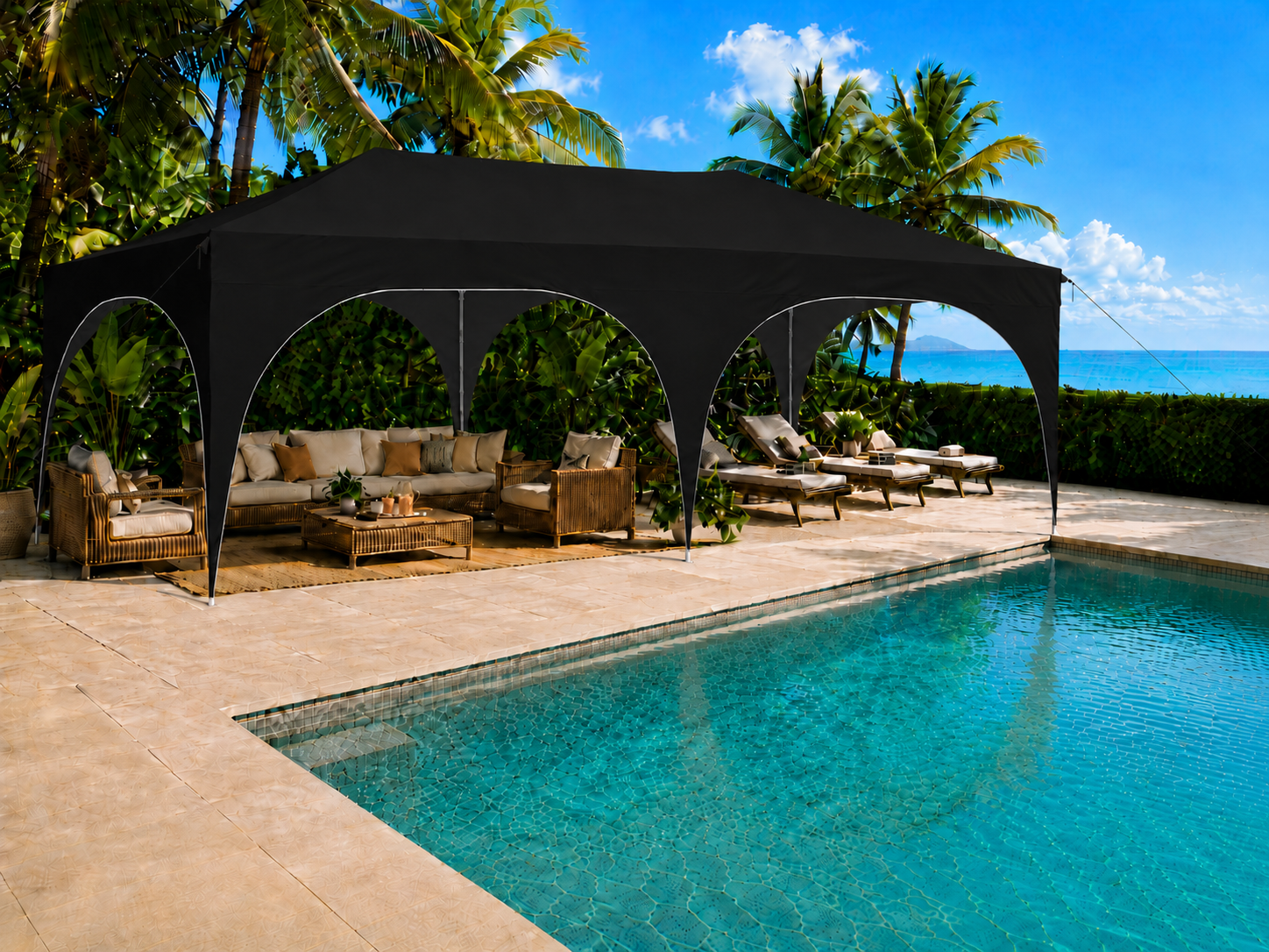 Pop-up Partytent - 575x288x245 cm - Zwart - Oxford Stof pop up partytent 575x288x245 cm zwart oxford stof