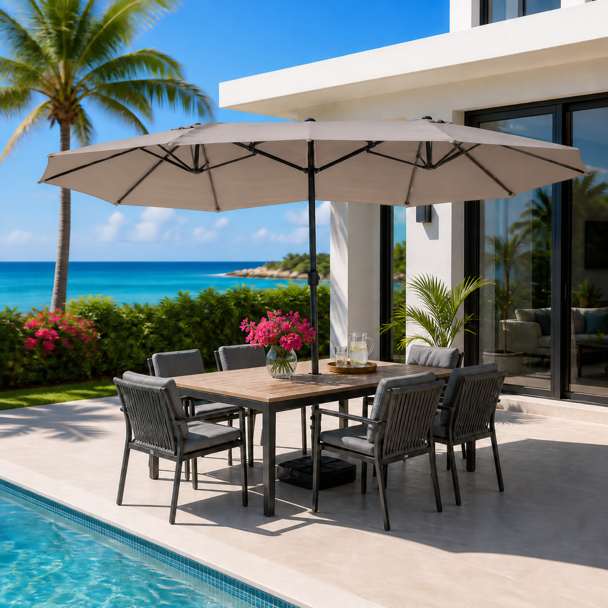 Parasol Dubbelbreed - 460x270 cm - taupe parasol dubbelbreed 460x270 cm taupe